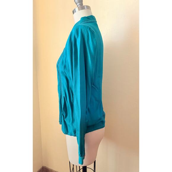 80s VTG Star of India Teal Women's Blouse Peter Pan Collar Boho Cotton Size S - Picture 4 of 6